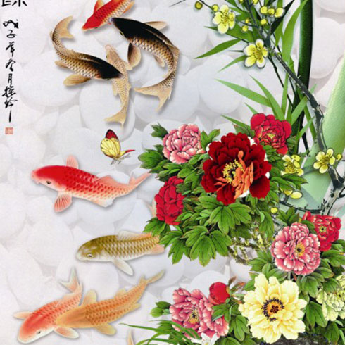 紫荊之家集成墻飾-鳥語(yǔ)花香壁畫